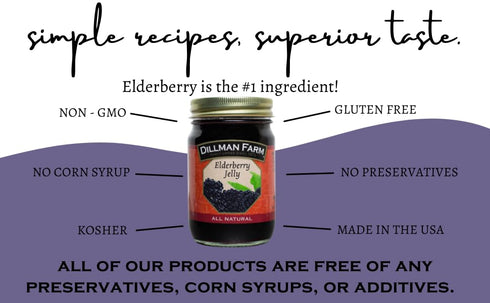 16oz (Pack 6) Dillman Farm All Natural Elderberry Jelly - Gluten-Free, Non-GMO, Vegan, Kosher, Eco-Friendly