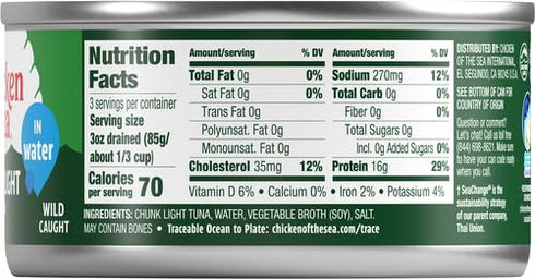 12 oz. (Pack 1), Chicken of the Sea Chunk Light Tuna in Water, Can of Wild Caught Tuna