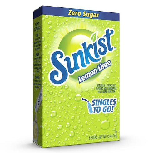 Sunkist Singles To Go Drink Mix Lemon Lime, 3 Boxes with 6