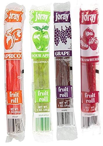 JORAY Fruit Roll Variety Pack. Apricot, Strawberry, Sour Apple, Grape, 1 oz Fruit
