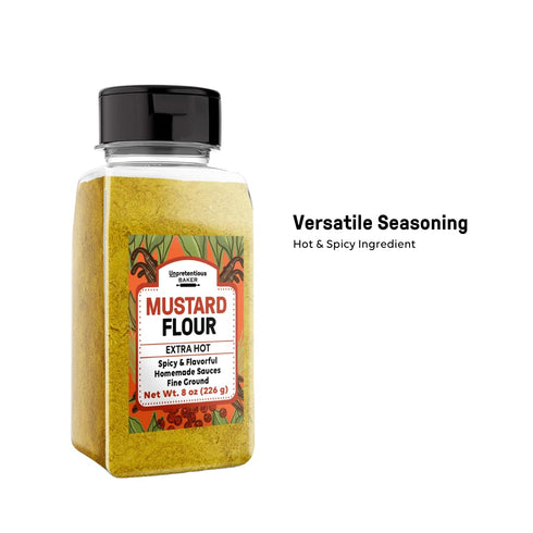 8 oz, Unpretentious Hot Mustard Flour, Extra Hot & Flavorful, Fine Ground, Homemade Sauces