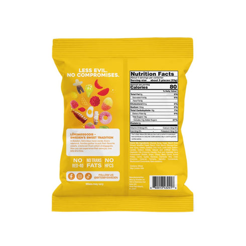Bites By Sweden Gummy Red-40, 3.5oz, 12 Swedish Candy Mix, Candy, No Trans Fat, No No High Fructose Corn Syrup, Bags