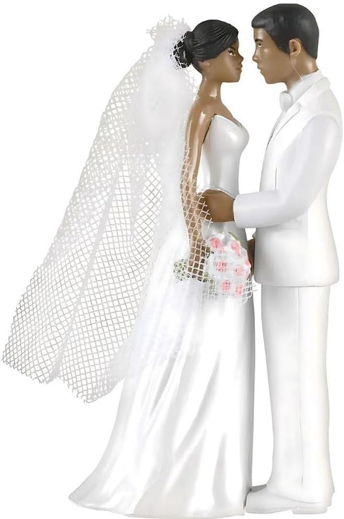 Elegant African American Couple White Plastic Cake Topper, 4.5" (1 Count), Unique Centerpiece Decoration for Weddings