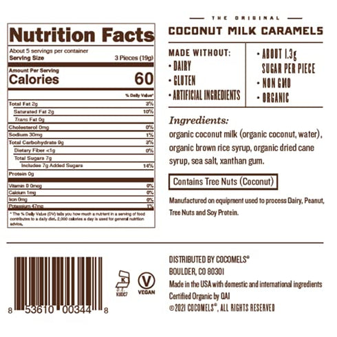 3.5 oz, 3 Pack, Cocomels Original Coconut Milk Caramels, Dairy Free, Vegan, Organic