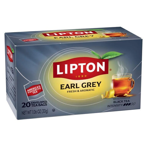 20 Lipton Earl Grey Black Tea Bags, Italian Citrus Bergamot Flavor, Total Tea Bags
