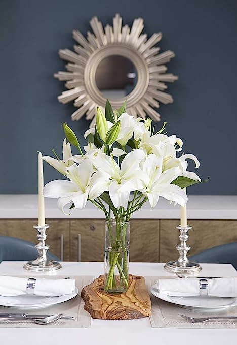 5 KaBloom - Serene Remembrance Bouquet of White Oriental Lily With Vase - Fresh Flowers for Birthday, Valentine's