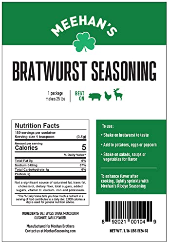 Meehan's Pork or Deer Bratwurst Seasoning, 1.16 lbs. Makes 25lbs.