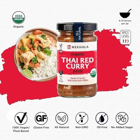 (6x3.53oz) Mekhala Organic Thai Red Curry Paste. VEGAN. GLUTEN-FREE. NO ADDED SUGAR. Versatile. HOT