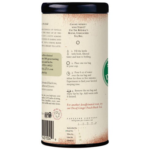 The Republic of Tea - Decaf Vanilla Almond Black Tea Tin, 50 Tea Bags, Environmentally-Friendly