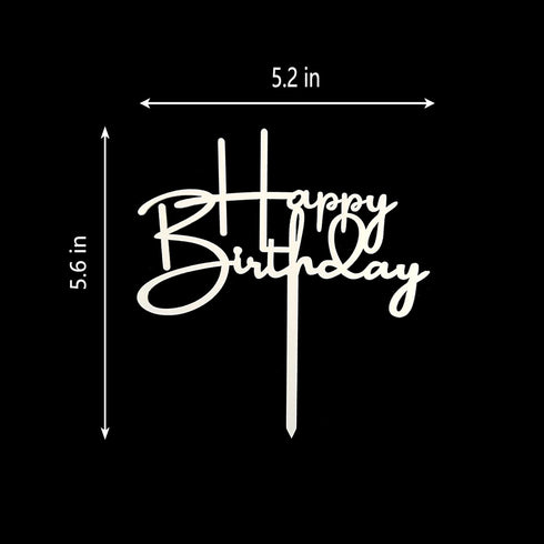 Happy Birthday Cake Topper for Birthday Party Decorations, Off-white Acrylic