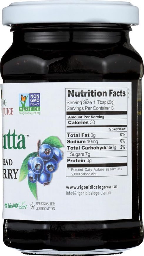 Fiordifrutta 8.82 oz. (Pack 6) Organic Wild Blueberry Spread of by