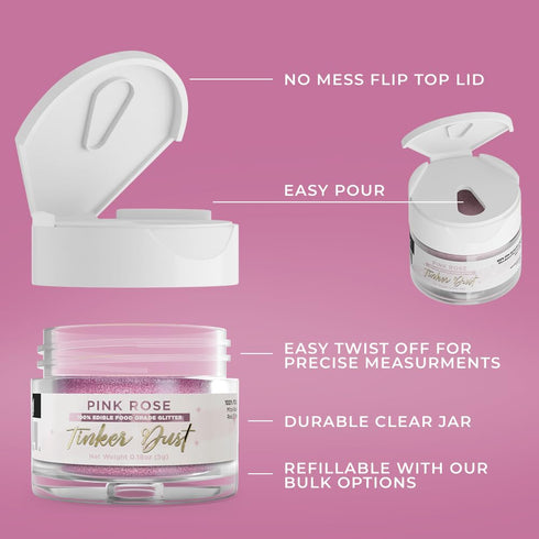 Bakell Pink Rose Tinker Dust (5g, 1x Jar) Edible Glitter for Food, Desserts, and Beverages