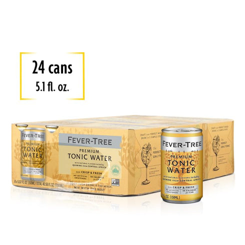 Fever Tree Tonic Water - Premium Quality Mixer for Cocktails & Mocktails, 150 ML Cans, Pack of 24