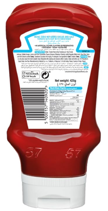 400ML Heinz Tomato Ketchup No Added Sugar And Salt