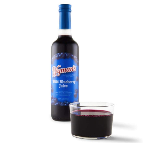 100% 500mL (3 Pack) Wyman's Wild Blueberry Juice, Juice, No Sugar Added, Not From Concentrate, Glass Bottled