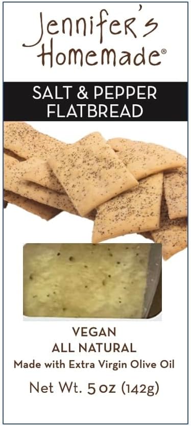 5 OZ JENNIFERS HOMEMADE Salt & Pepper Flatbread, VEGAN All Natural, Made with extra virgin olive oil, Crunchy