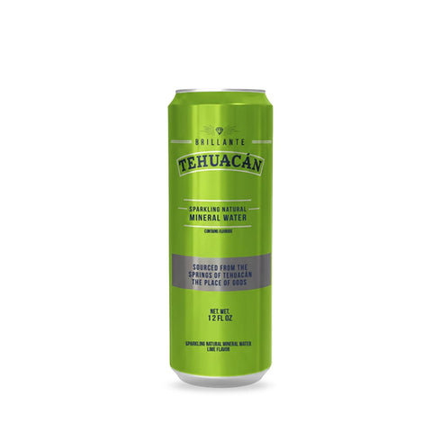 TEHUACN BRILLANTE Sparkling Mineral Water Original 12oz Can 24 Pack (Lime)