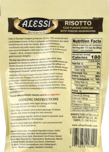 8oz Pack 1) Alessi Autentico, Premium Seasoned Risotto, Italian Arborio Rice, Easy to Prepare, (Porcini Mushroom