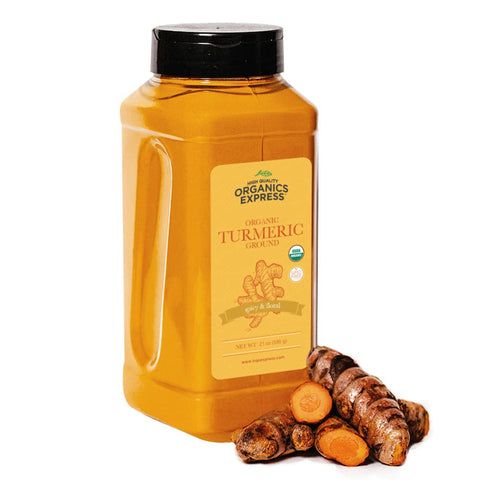 HQOExpress USDA Certified Organic Ground Turmeric Spice Powder, Non-GMO Seasoning for Cooking, 21 oz Chef Jar