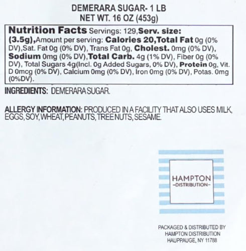 1 Demerara Sugar, Pound Bulk Bag, Hampton Distribution