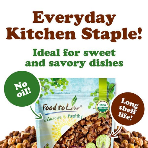 1 Food to Live Organic Dry Roasted Walnut Halves and Pieces with Himalayan Salt, Pound Oven Toasted, Lightly Salted