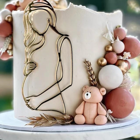 Wkeldr Pregnant Woman Cake Charm,Acrylic Baby Shower Cake Decorations,Pregnant Line Art Cake Charm for Baby Gender