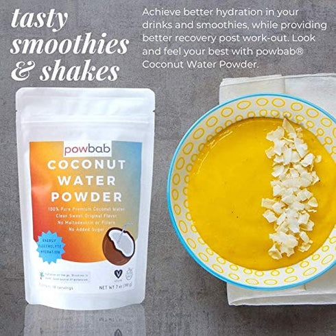 powbab Coconut Water Powder, 100% Organic, No Sugar Added, Dehydrated, Raw, Unsweetened Electrolytes