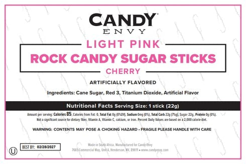 36 Light Pink Rock Candy Sugar Sticks - Cherry Flavored - Individually Wrapped Pink Candy Party Favors