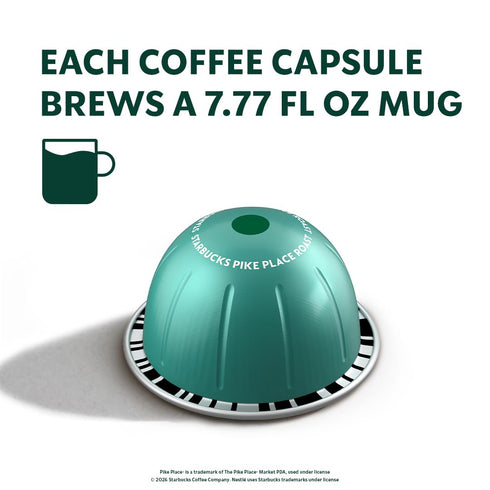 30-count 7.8 oz. Starbucks by Nespresso Vertuo, Pike Place, Medium Roast Coffee Coffee Pods, Brews