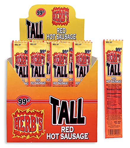 Herbs Herb's Tall Red Hot Sausage 1 Box (24 Count) 1.5 oz pickled