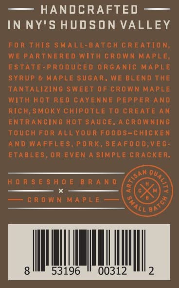 8oz Horseshoe Brand Maple Cayenne Hot Sauce made with Crown Maple Syrup, Bottle Artisan Cooking Sauce