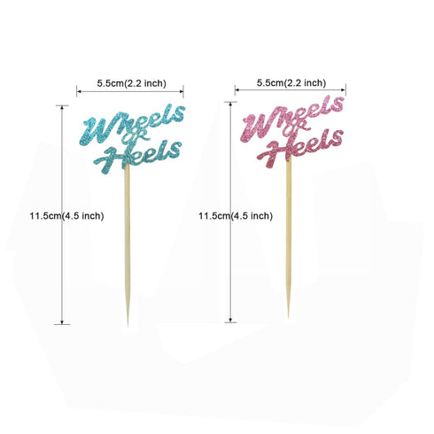Morndew 24 PCS Wheels or Heels Cupcake Toppers for Gender Reveal, Baby Shower, Birthday Party Decorations