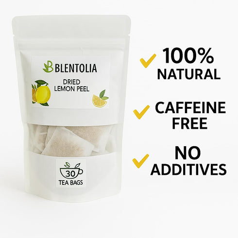 BLENTOLIA 30 Dried Lemon Peel Herbal Tea Bags Caffeine-Free, Zesty & Refreshing Citrus Infusion Natural Antioxidant