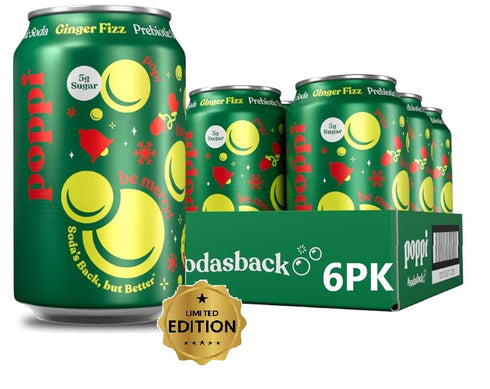Generic 12 oz, (6 Pack) Prebiotic Soda Beverage with Apple Cider Vinegar, Seltzer Water and Fruit Juice, Holiday Ginger