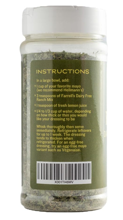 Dairy Free Ranch Mix by Farrell Specialty Foods, 5.5 oz - Vegan, No Sodium, Delicious Salad Dressing & Dip