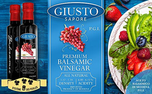 (8.5 Giusto Sapore Dark Balsamic Vinegar - Premium Italian Gourmet Gluten Free Brand- Imported from Italy and Family