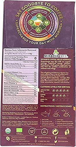 Miracle Tree's Moringa Energy Tea, Vanilla Oolong Grape, Organic Certified Healthy Coffee Alternative, 16 Pyramid