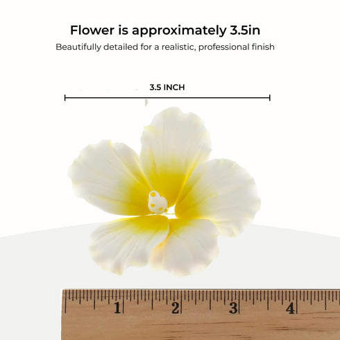 9 Count Global Sugar Art Hibiscus Sugar Cake Flowers, White with Yellow Hawaiian Cake Flower Large, by Chef Alan