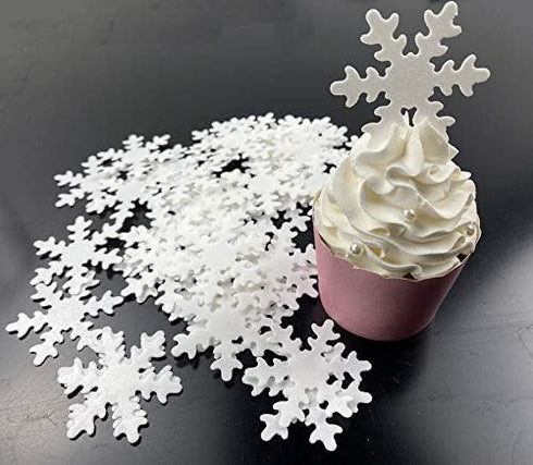 48pcs Edible Christmas Snowflakes, White Cupcake Cake Toppers for Christmas Winter Theme Party