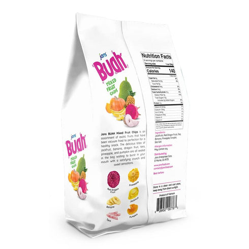 7 Oz (Pack 6 Jans Buah Mixed Fruit Chips, of ) Tropical Mix of Red Dragonfruit, Pineapple, Banana, Jackfruit, Taro