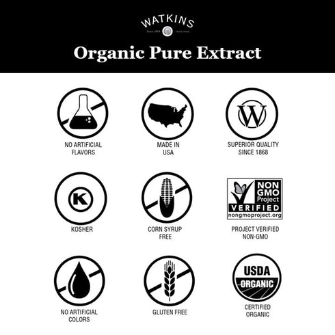 4 oz. 1-Pack Watkins Organic Pure Almond Extract, Non-GMO, Kosher, Bottle