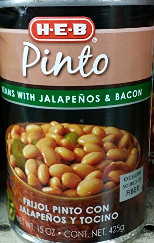 HEB Pinto Beans with Jalapenos & Bacon 15 Oz (Pack of 6)