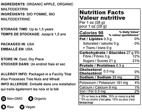 12 Food to Live Organic Apple Juice Powder, Ounces - Non-GMO, Unsulfured, Raw, Vegan, Bulk, Great for Juices