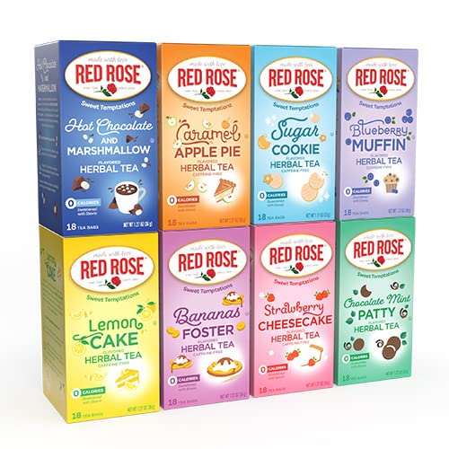 Red Rose Sweet Temptations Dessert Tea Variety Pack, Zero Sugar, Caffeine-Free Flavored