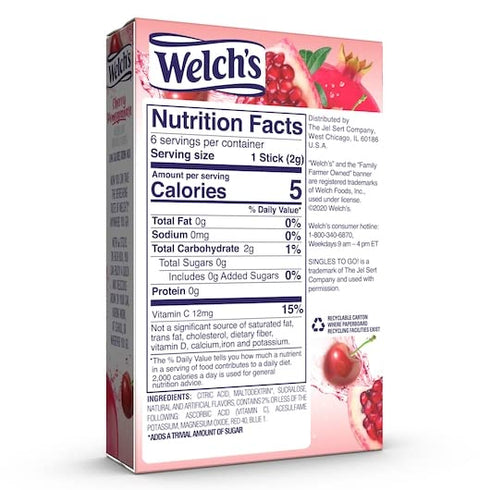 6 6 Packets 36 Welch's Singles To Go Drink Mix Cherry Pomegranate, Boxes with Each- Total Servings
