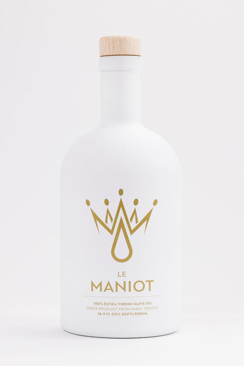 Le Maniot 500mL, Extra Virgin Olive Oil, Glass Bottle, Family-Owned, Complex Robust Flavor, Cold Extracted, Koroneiki