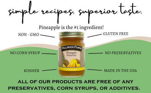 16oz (Pack 6) Dillman Farm All Natural Pineapple Preserves - Gluten-Free, Non-GMO, Vegan, Kosher, Eco-Friendly