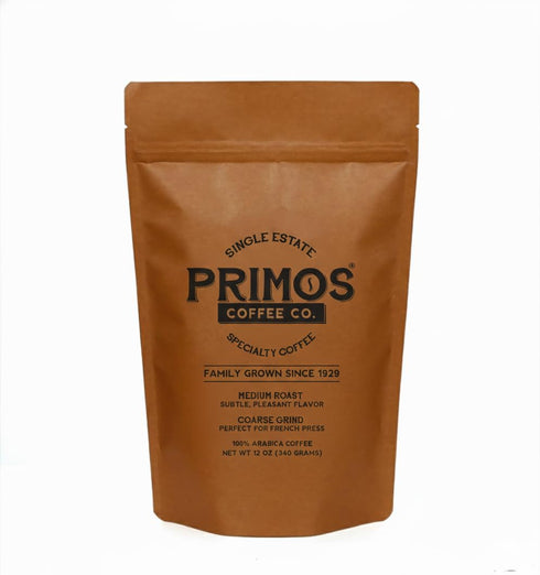 French Press Specialty Coffee, Coarse Ground, Primos Coffee Co (Medium Roast, 12