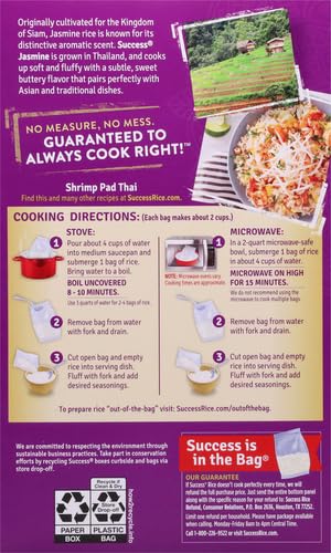 14-Ounce Success Boil-in-Bag Rice, Thai Jasmine Rice, Quick Rice Meals, Box