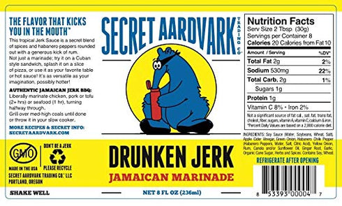 Secret Aardvark Drunken Jerk Hot Sauce, Jamaican Jerk Sauce & Marinade, 8 fl oz, 2 Pack